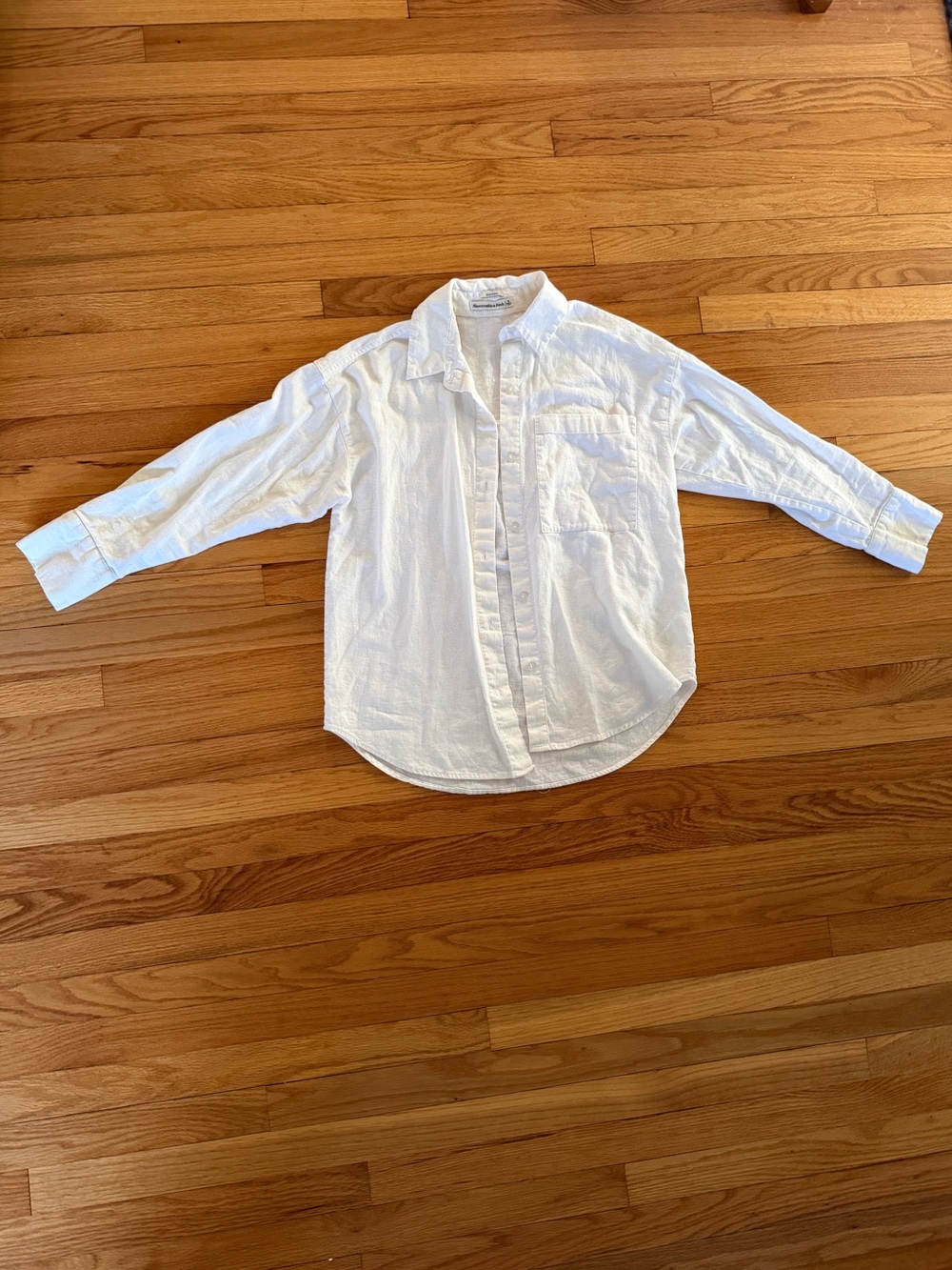 Abercrombie & Fitch Oversized Linen White Cream Button Down Size S